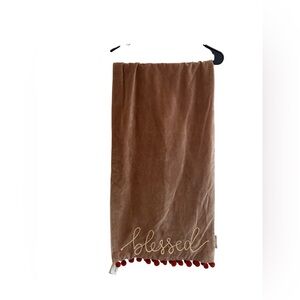 Primitives by Kathy NWT Velvet Table Runner Brown Thankful Blessed Pom As Is